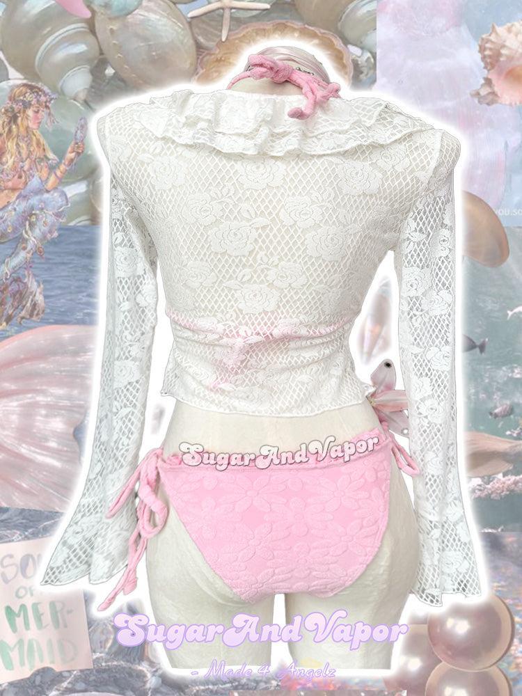 Lynelle White Floral Lace Ruffle Cover-Up Top-TOPS-SugarAndVapor