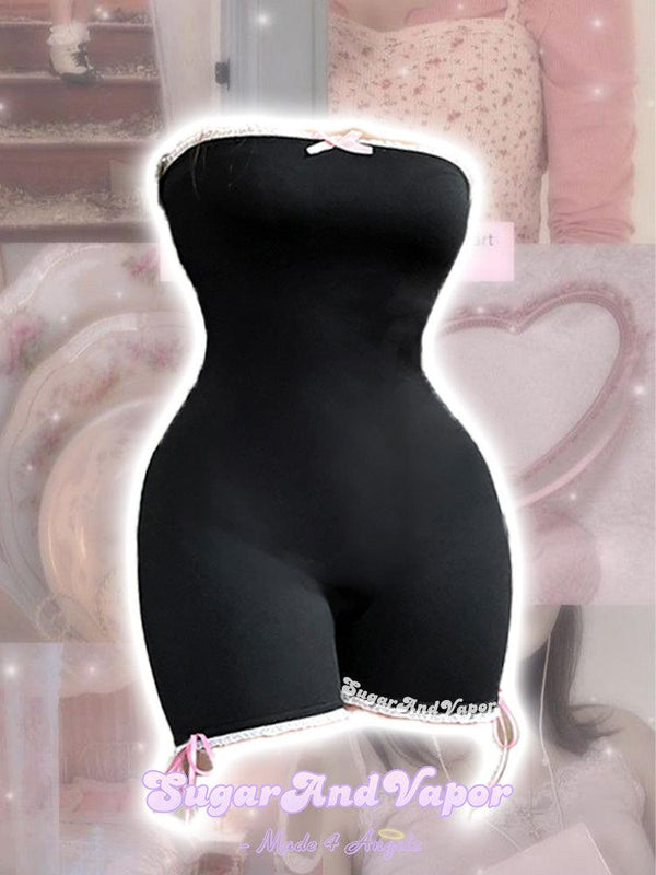 Lyra Pink Bows Black Cute Romper-DRESSES-SugarAndVapor