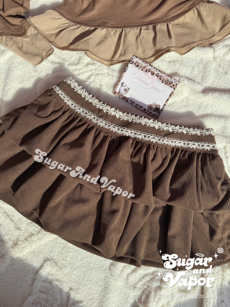 Mabel Hazelnut Petal Corduroy Mini Skirt-Skirts-SugarAndVapor