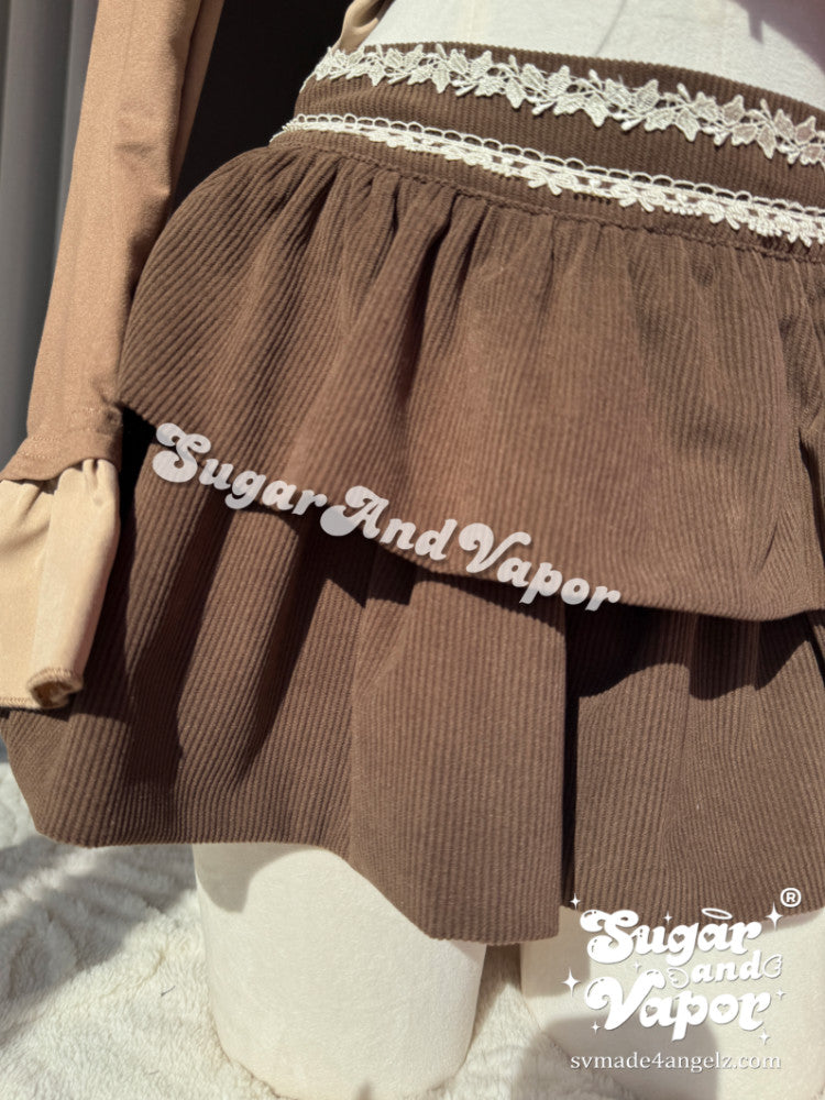 Mabel Hazelnut Petal Corduroy Mini Skirt-Skirts-SugarAndVapor