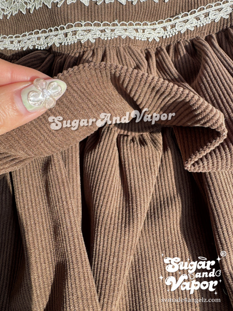 Mabel Hazelnut Petal Corduroy Mini Skirt-Skirts-SugarAndVapor