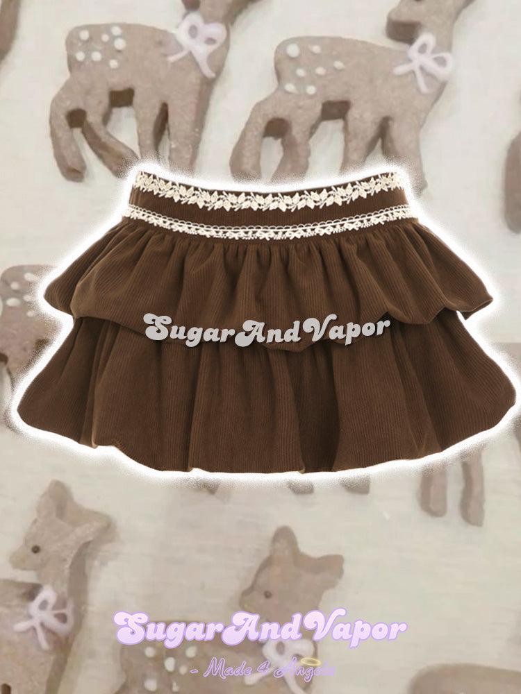 Mabel Hazelnut Petal Corduroy Mini Skirt-Skirts-SugarAndVapor