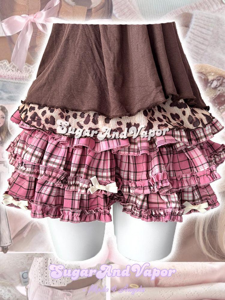 Madeleine Berry Pink Plaid Flare Layered Skort-Skirts-SugarAndVapor
