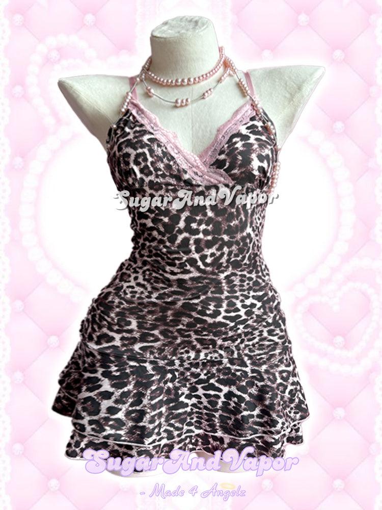 Maeve Pink Leopard Flared Strappy Dress-DRESSES-SugarAndVapor