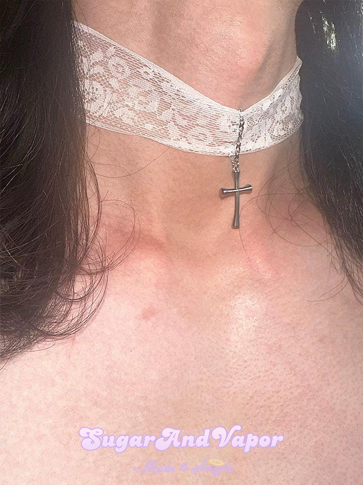 Magnolia Sancta Cross Lace Wide Choker-NECKLACES-SugarAndVapor