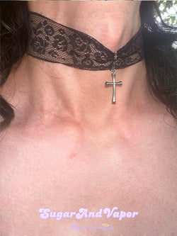 Magnolia Sancta Cross Lace Wide Choker-NECKLACES-SugarAndVapor