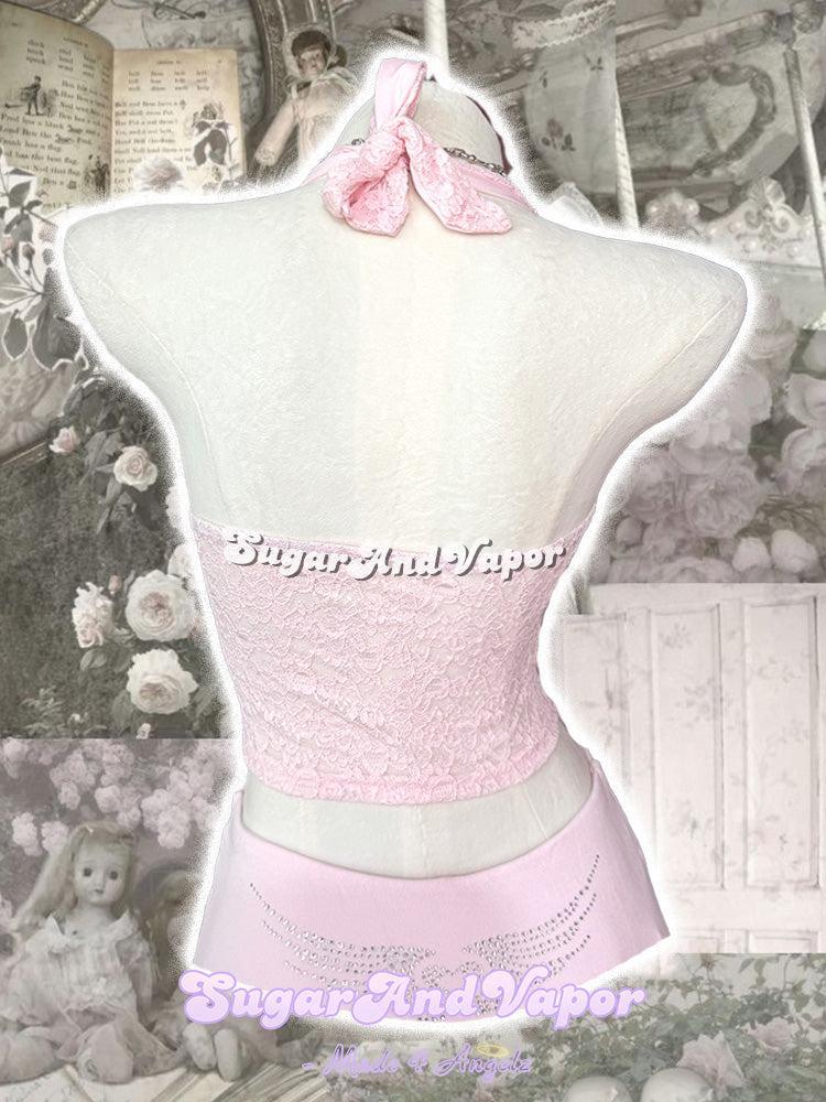 Mariana Baby Pink Coquette Lace Halter Top-TOPS-SugarAndVapor