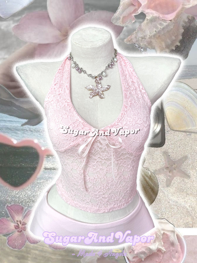 Mariana Baby Pink Coquette Lace Halter Top-TOPS-SugarAndVapor