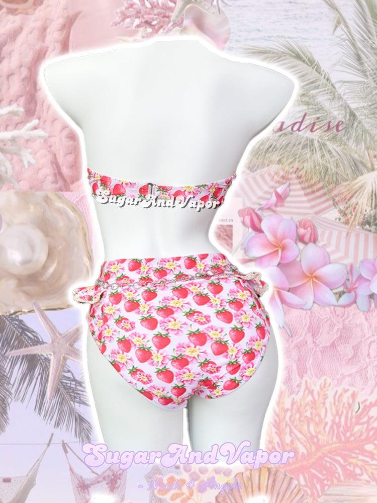 Maribelle Strawberry Bloom Ruffle High-Waist Bikini Set-Swimsuits-SugarAndVapor