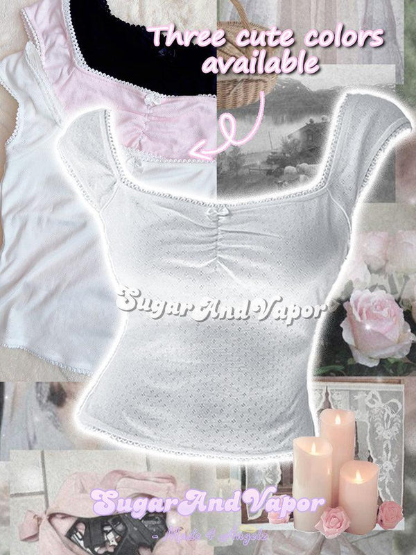 Maya Pointelle Sweetheart Girly Top-TOPS-SugarAndVapor