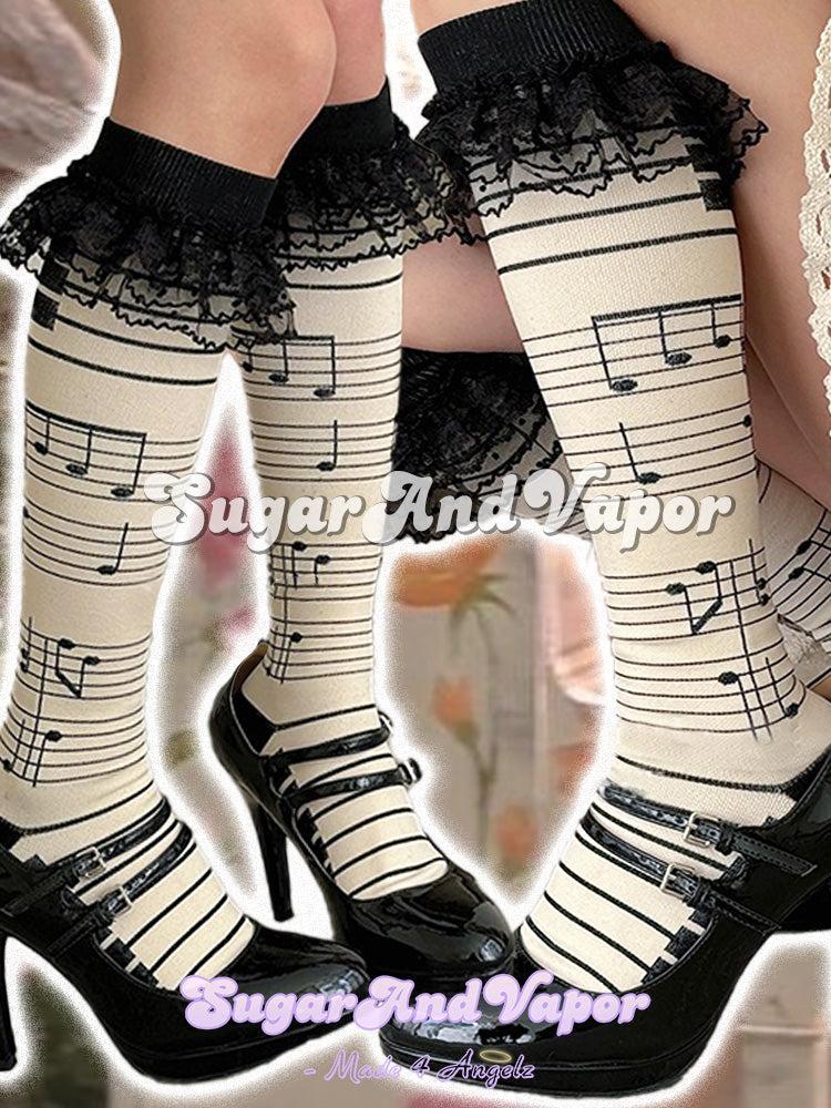Melody Music Note Lolita Knee-high Compression Socks-SOCKS & TIGHTS-SugarAndVapor