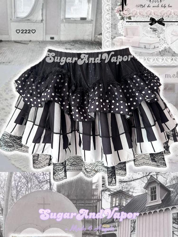 Melody Piano Doll Lolita Black Lace Layered Skirt-Skirts-SugarAndVapor
