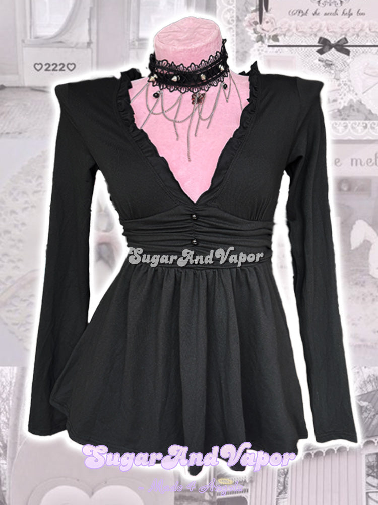 Melrose Soft Gothic Ruffle Babydoll Top-TOPS-SugarAndVapor
