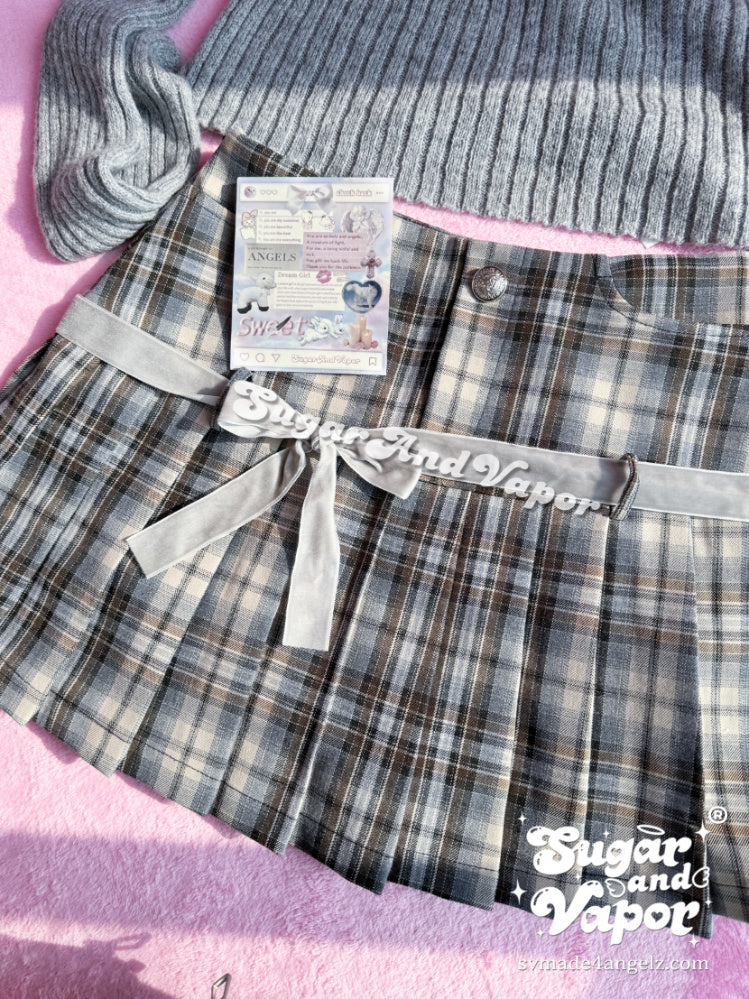 Milana Preppy Grey Plaid Pleated Mini Skirt-Skirts-SugarAndVapor