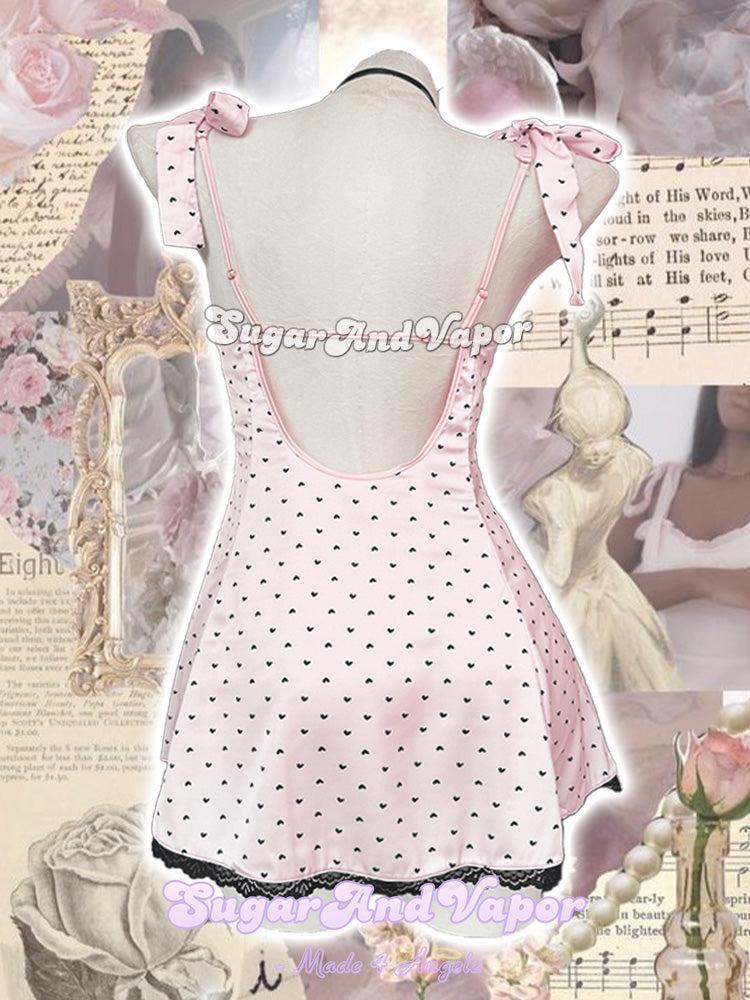 Minnie Heart Polka Pink Satin Mini Dress-DRESSES-SugarAndVapor