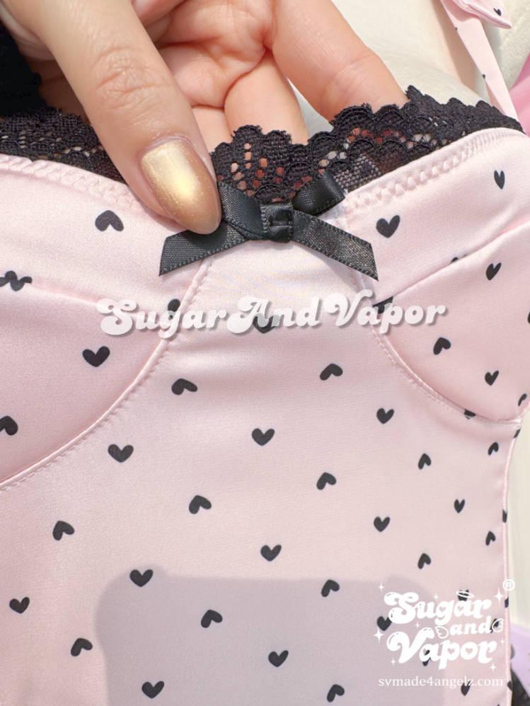 Minnie Heart Polka Pink Satin Mini Dress-DRESSES-SugarAndVapor