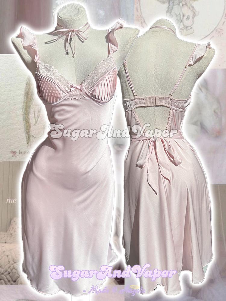 Mira Pearl Blush Satin Midi Fairy Dress-DRESSES-SugarAndVapor
