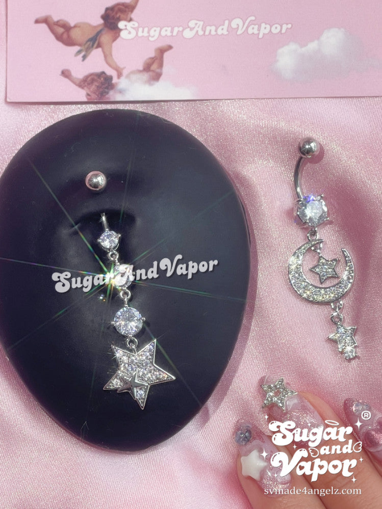 Moon&Star Tassels Belly Ring 2 Pieces Set-Belly Ring-SugarAndVapor