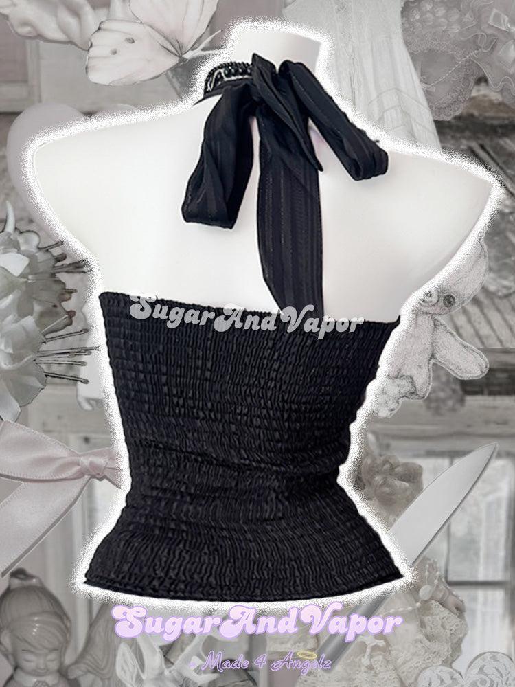 Morgana Dark Doll Ruffle Halter Top-TOPS-SugarAndVapor