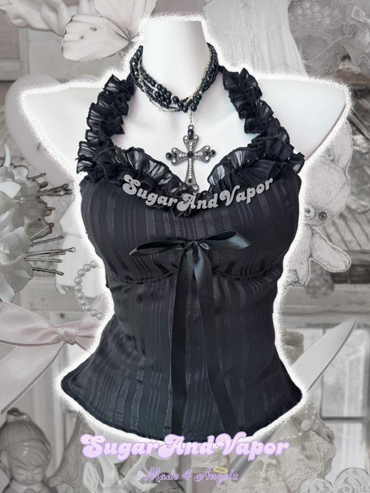 Morgana Dark Doll Ruffle Halter Top-TOPS-SugarAndVapor