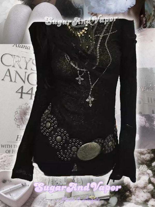 Morrigan Dark Cross Knit Dress Top-TOPS-SugarAndVapor