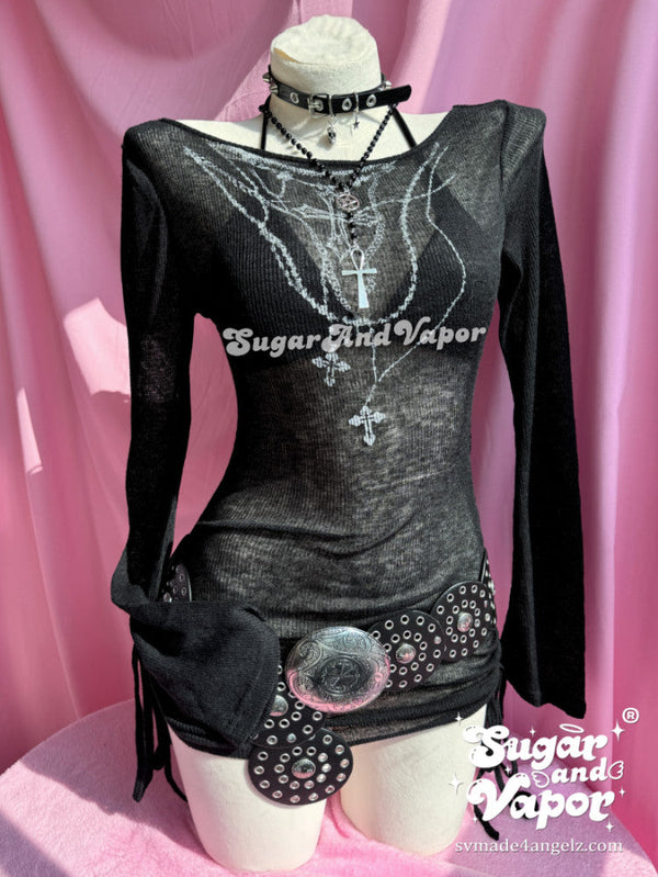 Morrigan Dark Cross Knit Dress Top-TOPS-SugarAndVapor