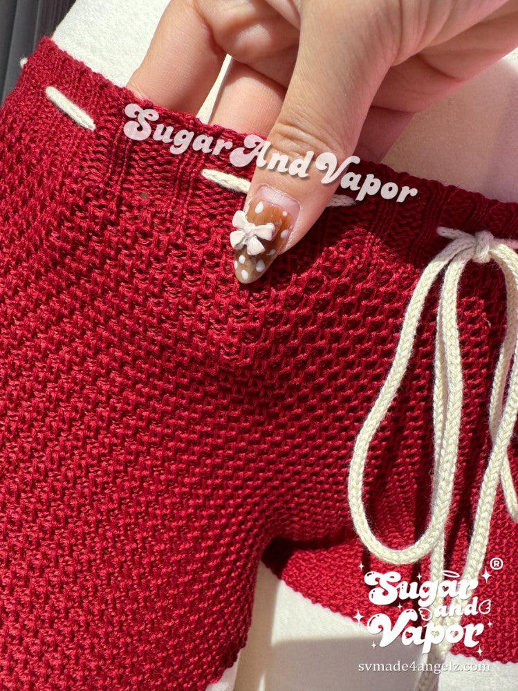 Natalia Lace-up Cherry Red Booty Shorts-Shorts-SugarAndVapor