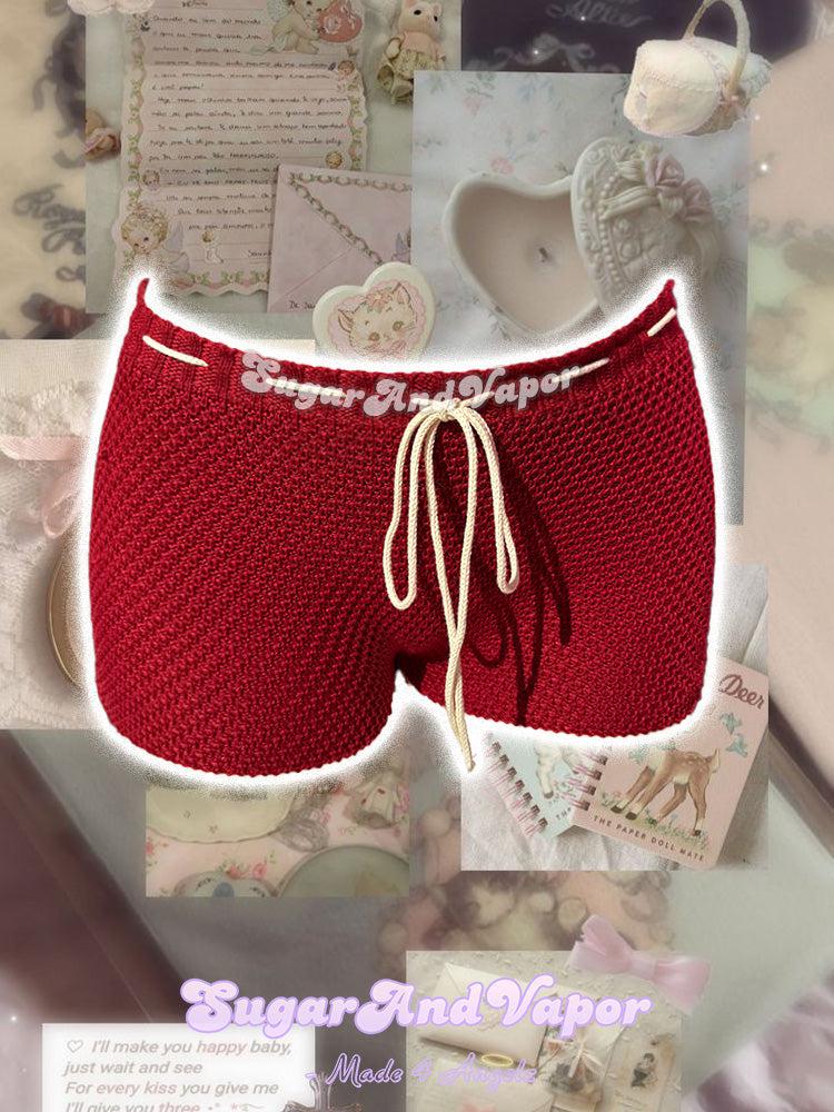 Natalia Lace-up Cherry Red Booty Shorts-Shorts-SugarAndVapor