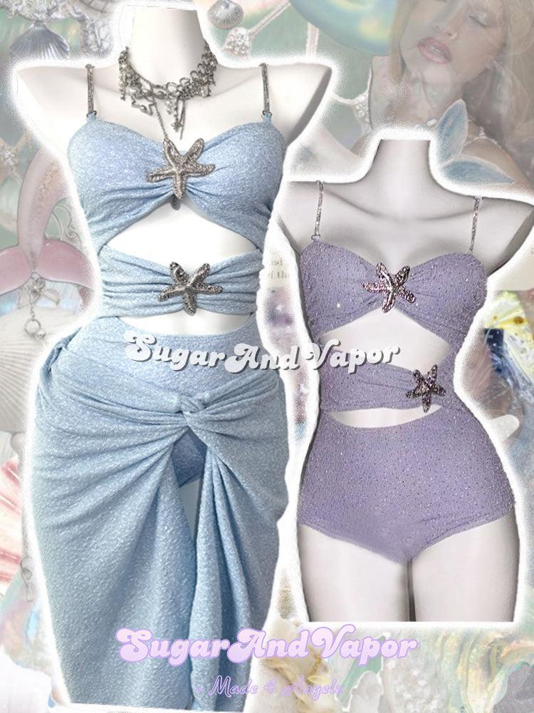 Nerissa Mermaidcore Glitter Swimsuit + Wrap Skirt Set-Swimsuits-SugarAndVapor