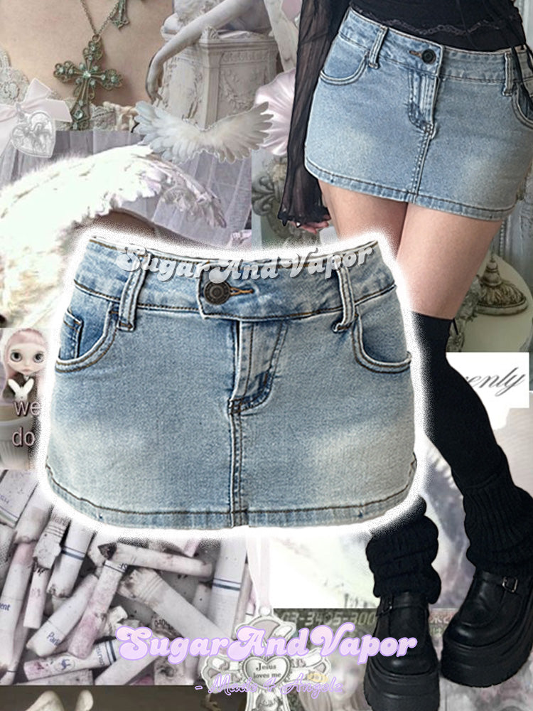 Nerissa Y2K Low-Rise Denim Micro Skirt-Skirts-SugarAndVapor