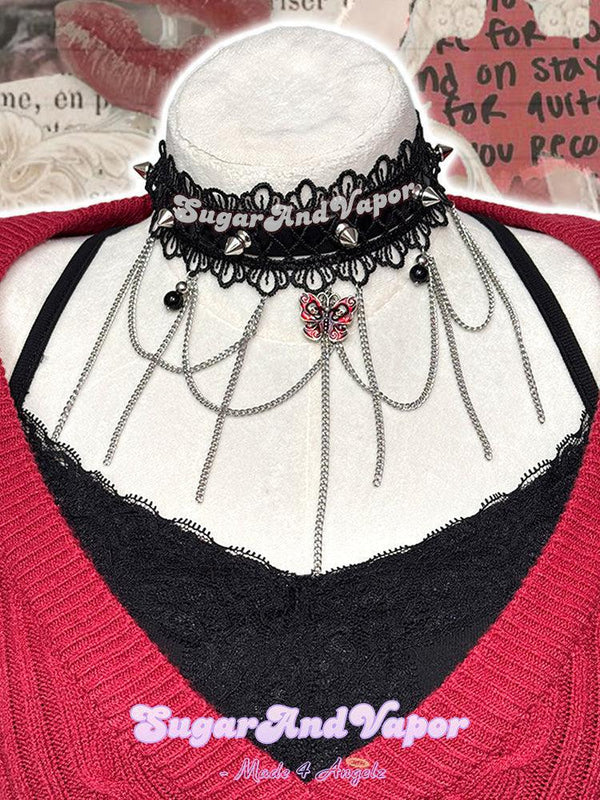 Nocturna Dark Butterfly Tassels Choker-NECKLACES-SugarAndVapor