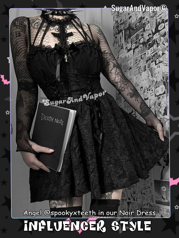 Noir Black Corss Floral Dark Princess Dress-DRESSES-SugarAndVapor