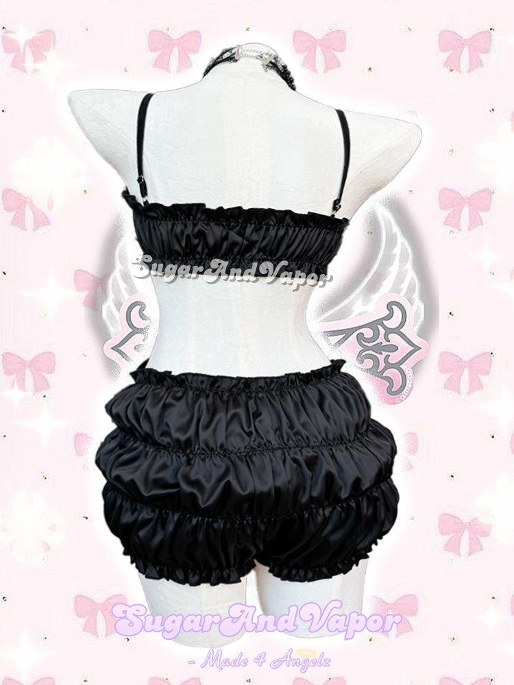 Noir Black Silky Demi Bra + Shorts Set-Shorts-SugarAndVapor