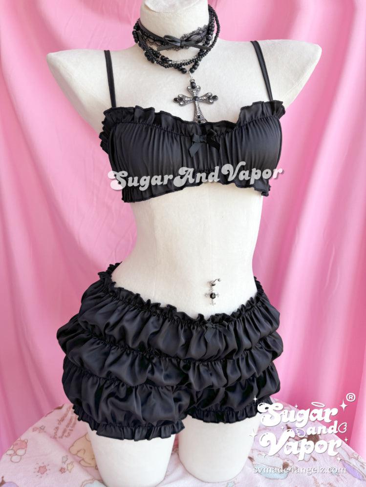 Noir Black Silky Demi Bra + Shorts Set-Shorts-SugarAndVapor