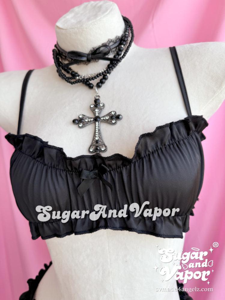 Noir Black Silky Demi Bra + Shorts Set-Shorts-SugarAndVapor