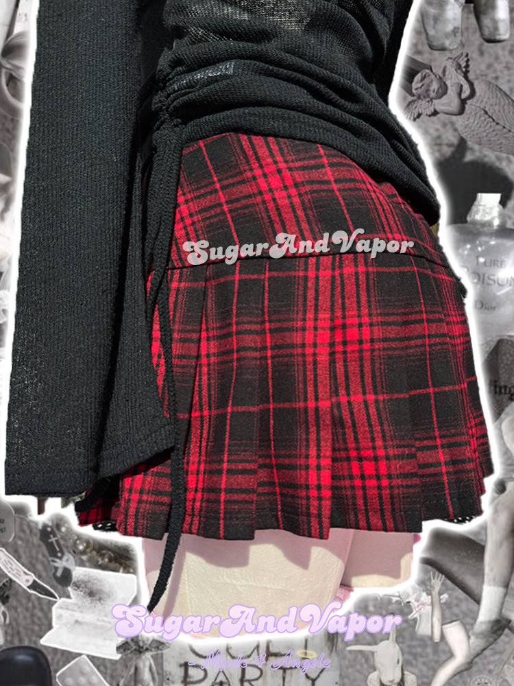 Nora Punk Red Plaid Pleated Mini Skirt-Skirts-SugarAndVapor