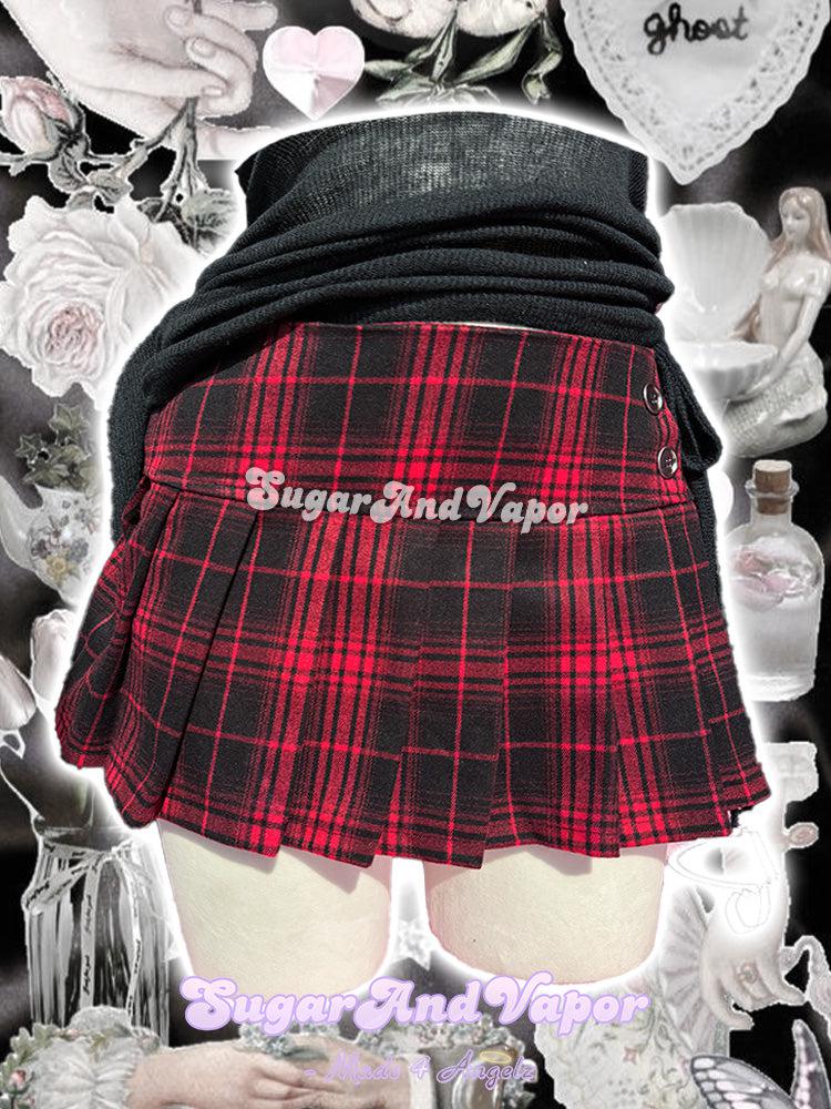 Nora Punk Red Plaid Pleated Mini Skirt-Skirts-SugarAndVapor