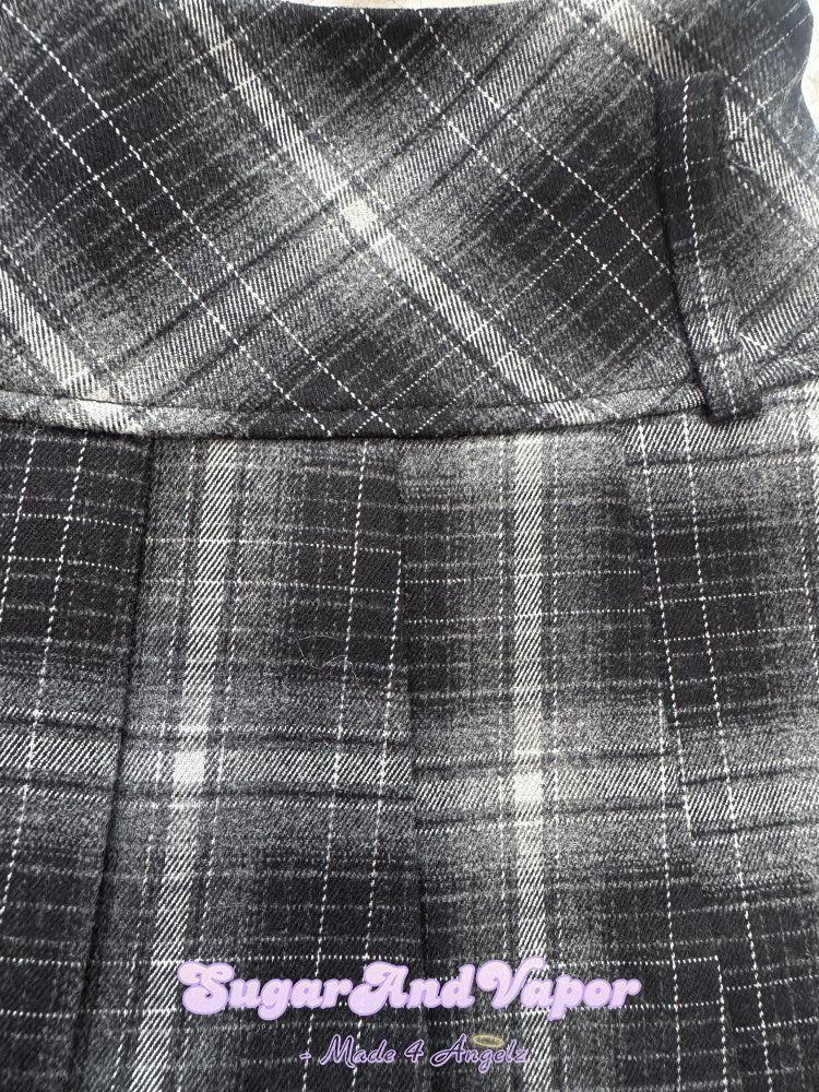 Nova Charcoal Grey Plaid Pleated Mini Skort-Skirts-SugarAndVapor