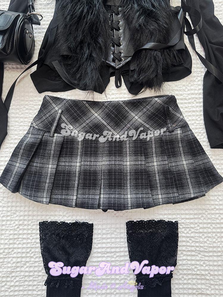 Nova Charcoal Grey Plaid Pleated Mini Skort-Skirts-SugarAndVapor