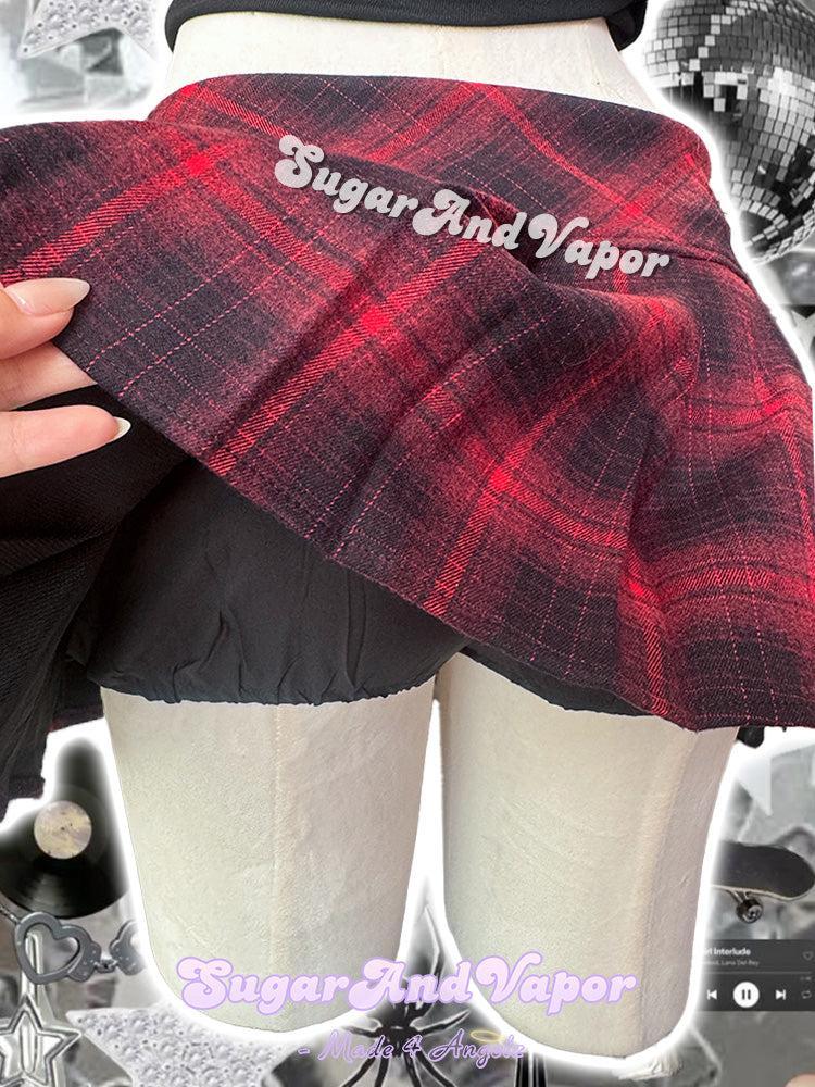 Nova Punk Red Plaid Pleated Mini Skort-Skirts-SugarAndVapor