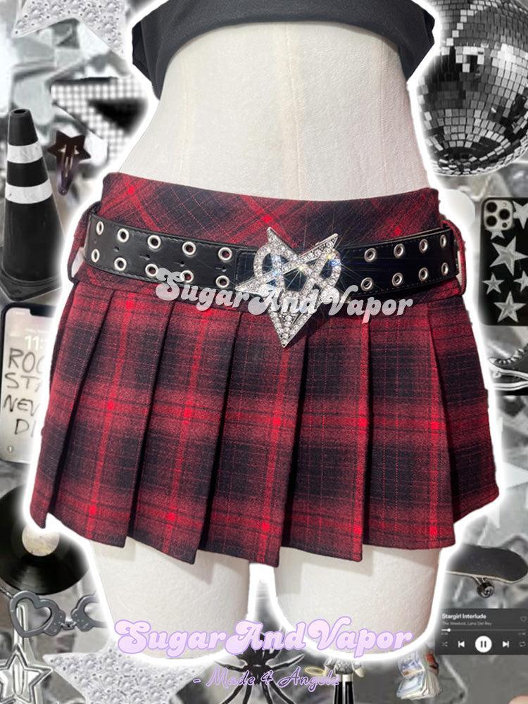 Nova Punk Red Plaid Pleated Mini Skort-Skirts-SugarAndVapor