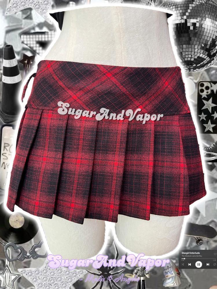 Nova Punk Red Plaid Pleated Mini Skort-Skirts-SugarAndVapor