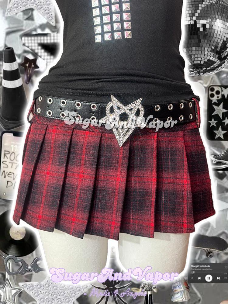 Nova Punk Red Plaid Pleated Mini Skort-Skirts-SugarAndVapor