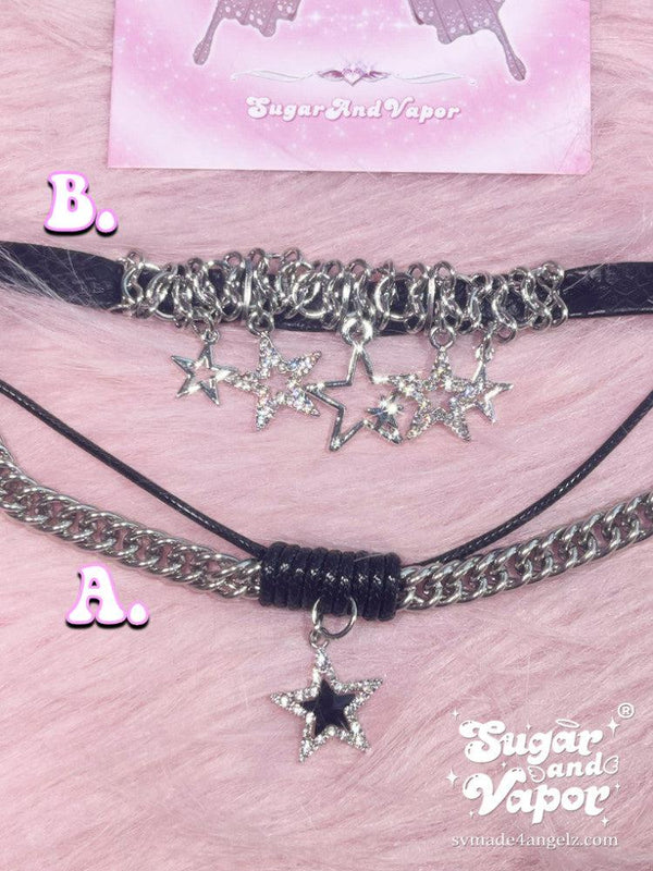 Nyssa Y2K Stars Pu Choker Necklaces-NECKLACES-SugarAndVapor