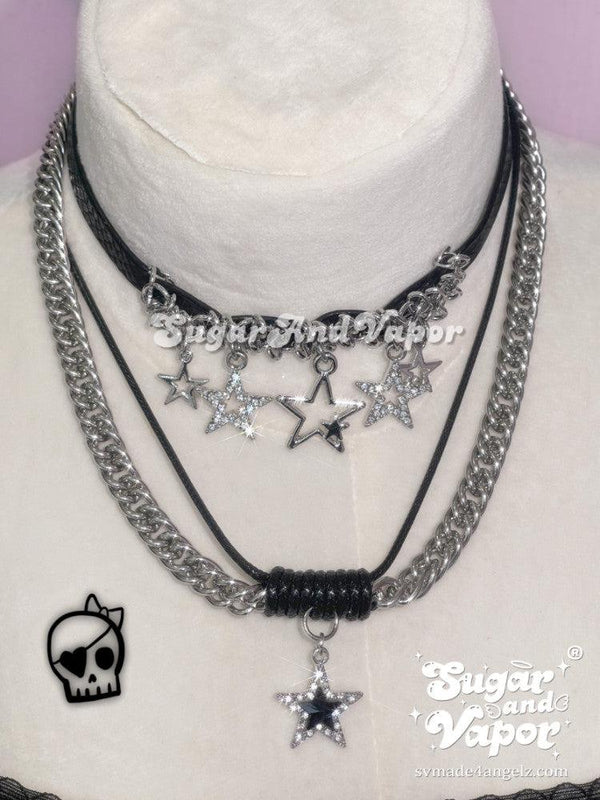Nyssa Y2K Stars Pu Choker Necklaces-NECKLACES-SugarAndVapor