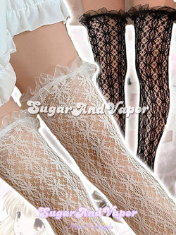 Nyxen Floral Lace Thigh High Stockings-SOCKS & TIGHTS-SugarAndVapor