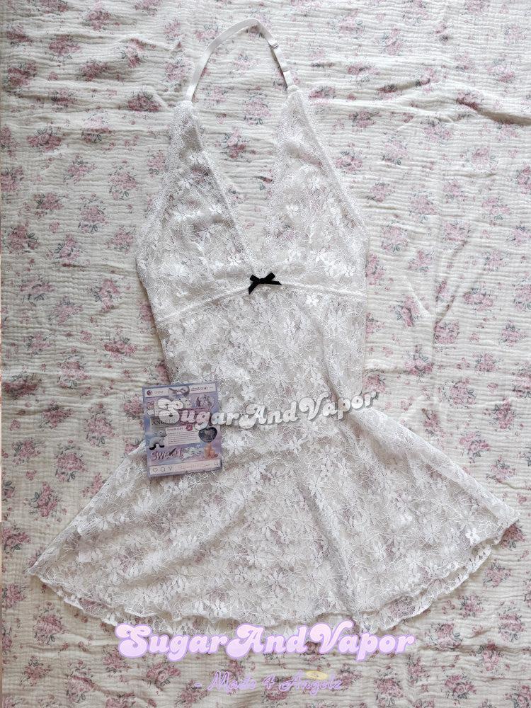 Odette Lace See-through Babydoll Halter Dress Top-DRESSES-SugarAndVapor