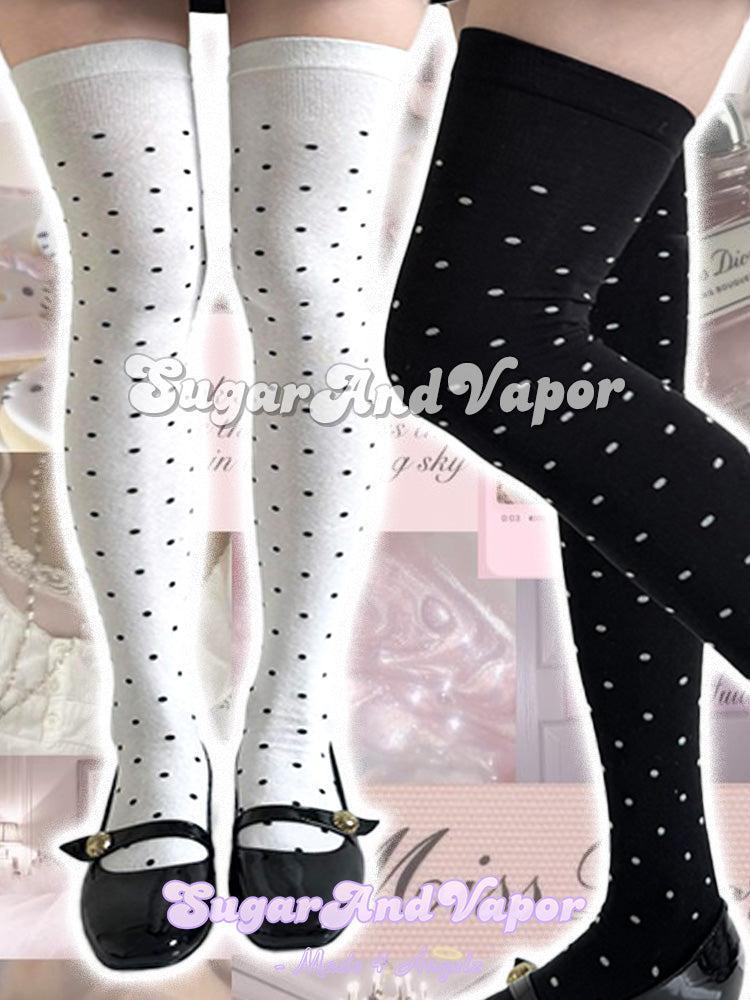 Odile Polka Dots Knit Thigh High Stockings-SOCKS & TIGHTS-SugarAndVapor