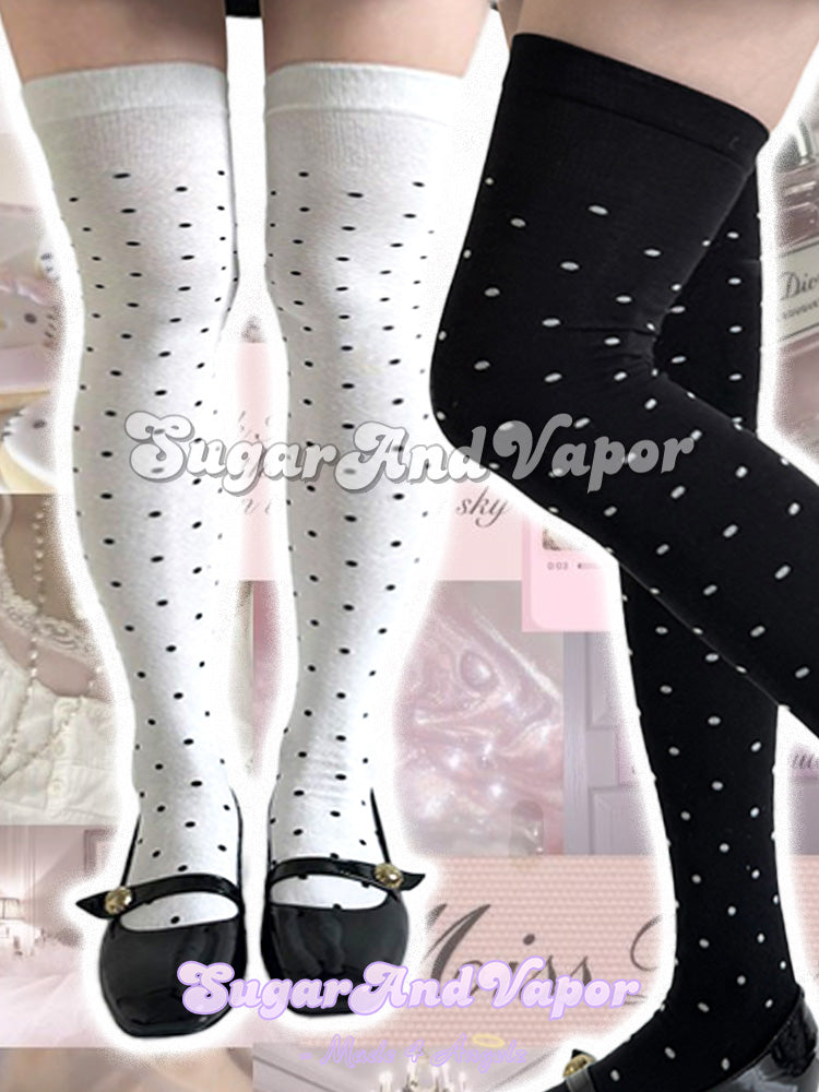 Odile Polka Dots Knit Thigh High Stockings-SOCKS & TIGHTS-SugarAndVapor