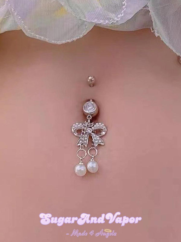 Pearls Bow Tassles Coquette Belly Ring-Belly Ring-SugarAndVapor